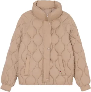 Women's Stand Collar Stripe Cotton-Padded Jacket Casual Long Sleeve Solid Parka Coat