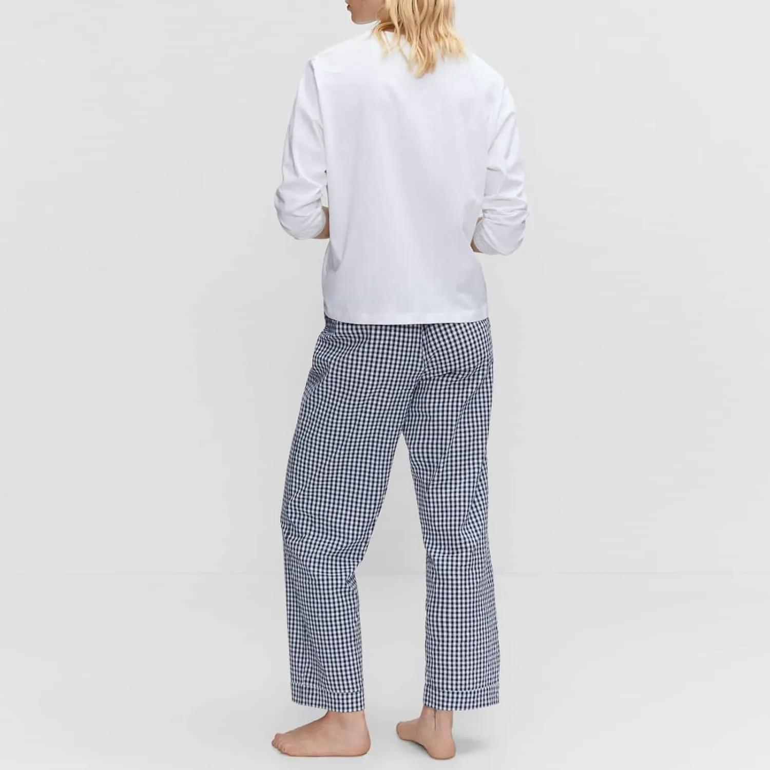 Women's Summer Casual Pants Plaid Drawstring High Waist Straight Leg Trousers Daily Lounging Streetwear