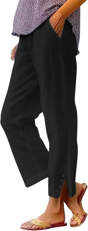 Womens Summer Flowy Linen Pants Going Out Hawaiian Beach Active Athletic Sweatpants Trendy High Waist Casual Trousers