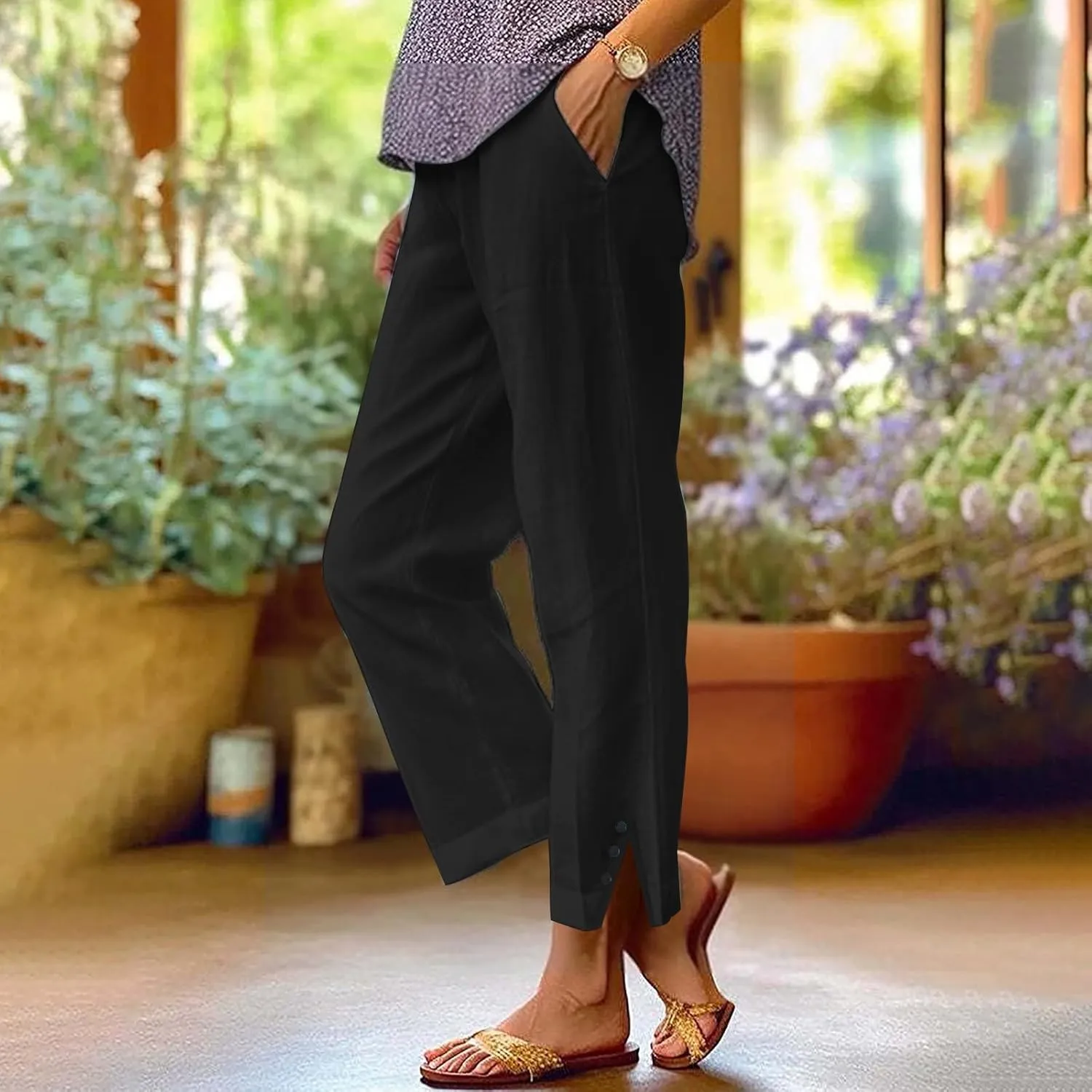Womens Summer Flowy Linen Pants Going Out Hawaiian Beach Active Athletic Sweatpants Trendy High Waist Casual Trousers