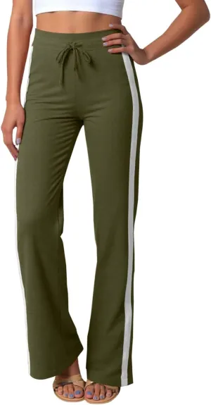 Women's Sweatpant Yoga Leggings Side Striped High Waist Stretch Slim Comfy Jogger Gym Sport Workout Pants Trousers