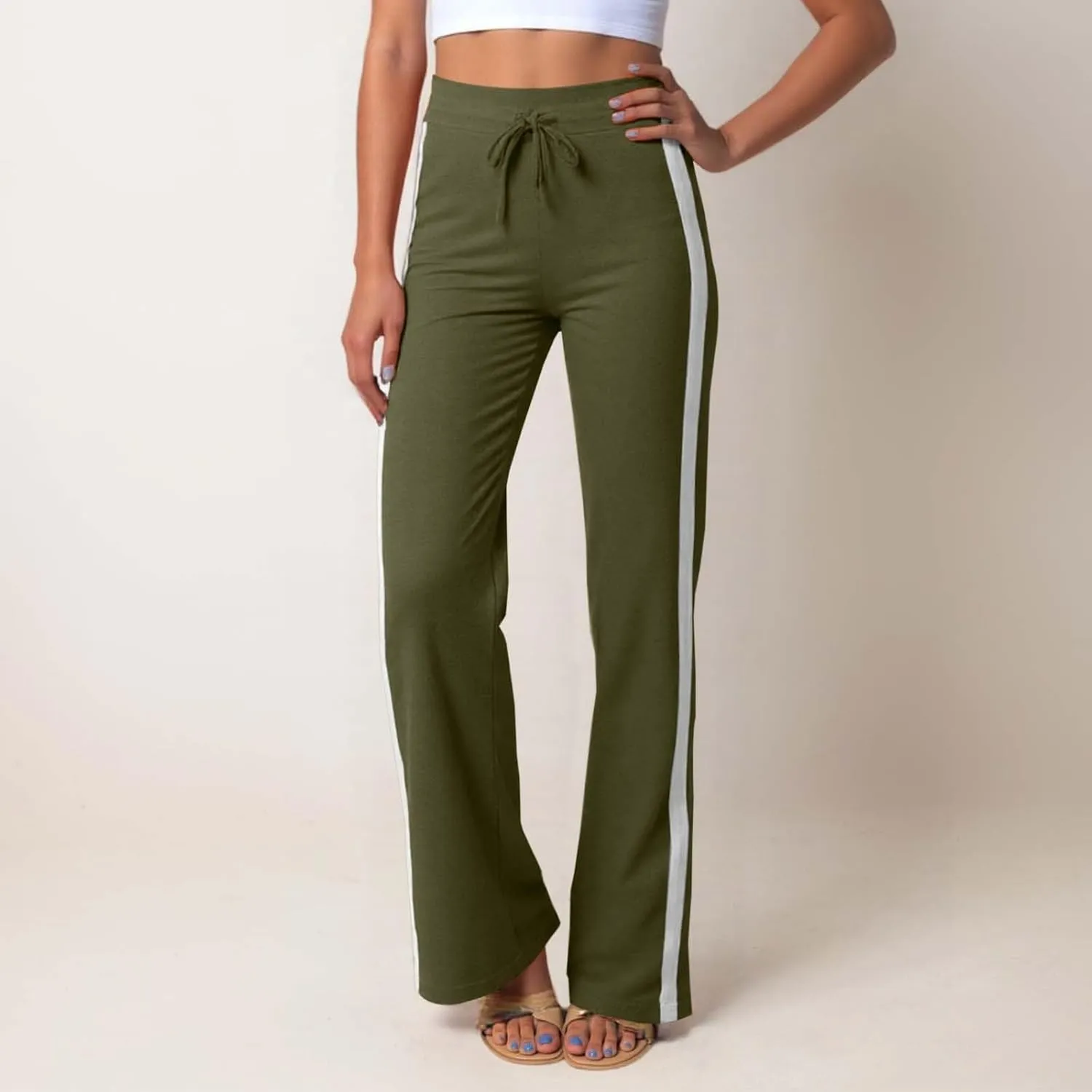 Women's Sweatpant Yoga Leggings Side Striped High Waist Stretch Slim Comfy Jogger Gym Sport Workout Pants Trousers