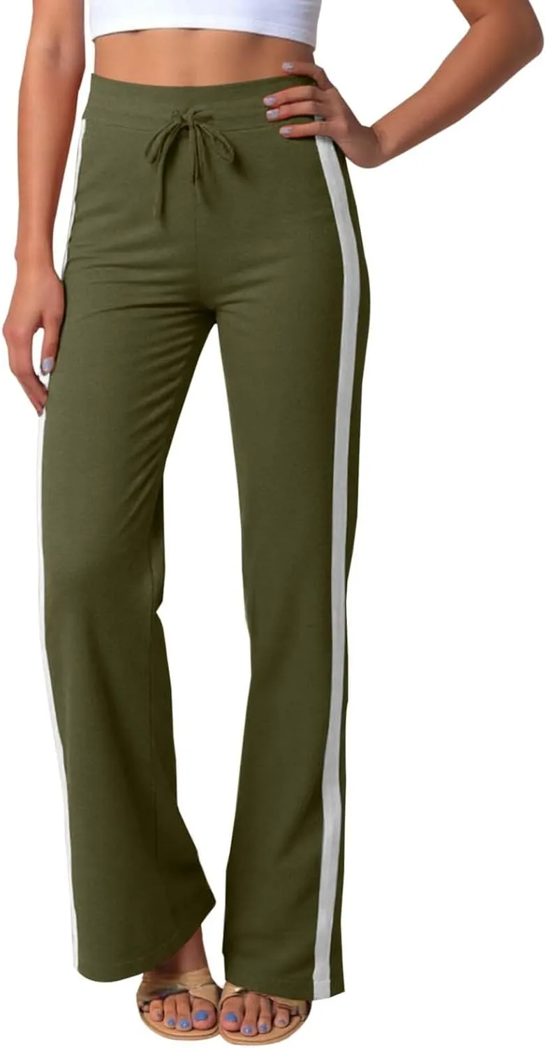 Women's Sweatpant Yoga Leggings Side Striped High Waist Stretch Slim Comfy Jogger Gym Sport Workout Pants Trousers