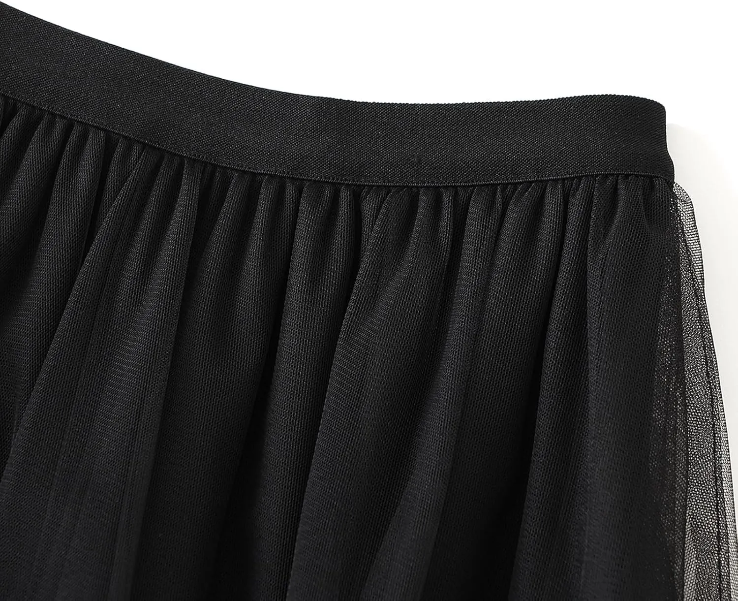 Women's Tulle Midi Skirt Elastic High Waist Layered Pleated Mesh Flowy A-Line Prom Party Long Tutu Skirts