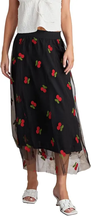 Women's Tulle Midi Skirt Elastic High Waist Layered Pleated Mesh Flowy A-Line Prom Party Long Tutu Skirts