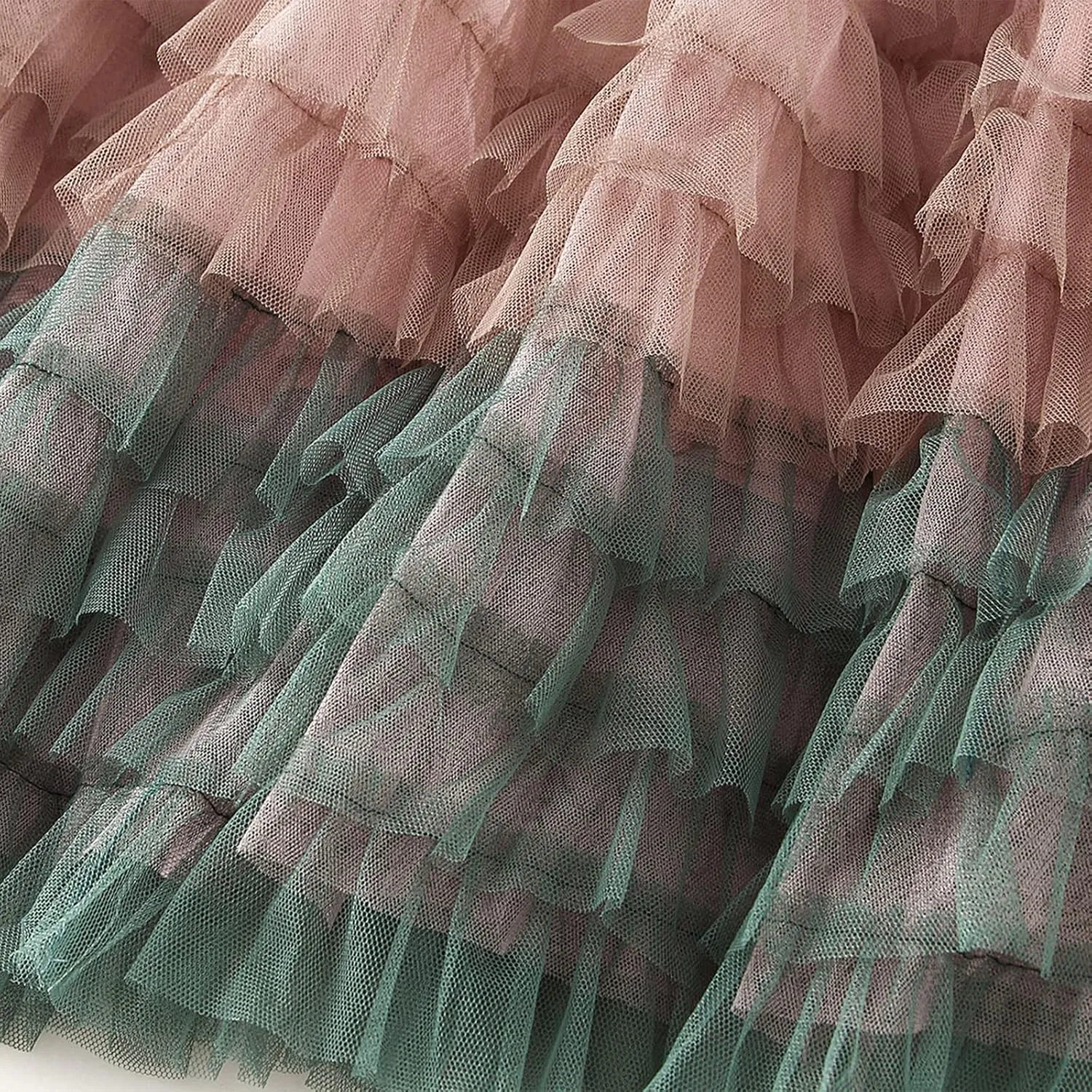 Women's Tulle Midi Skirt Elastic High Waist Layered Pleated Mesh Flowy A-Line Prom Party Long Tutu Skirts