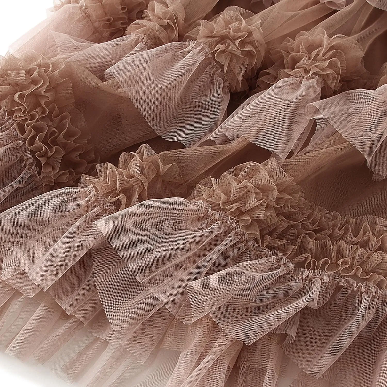 Women's Tulle Midi Skirt Elastic High Waist Layered Pleated Mesh Flowy A-Line Prom Party Long Tutu Skirts