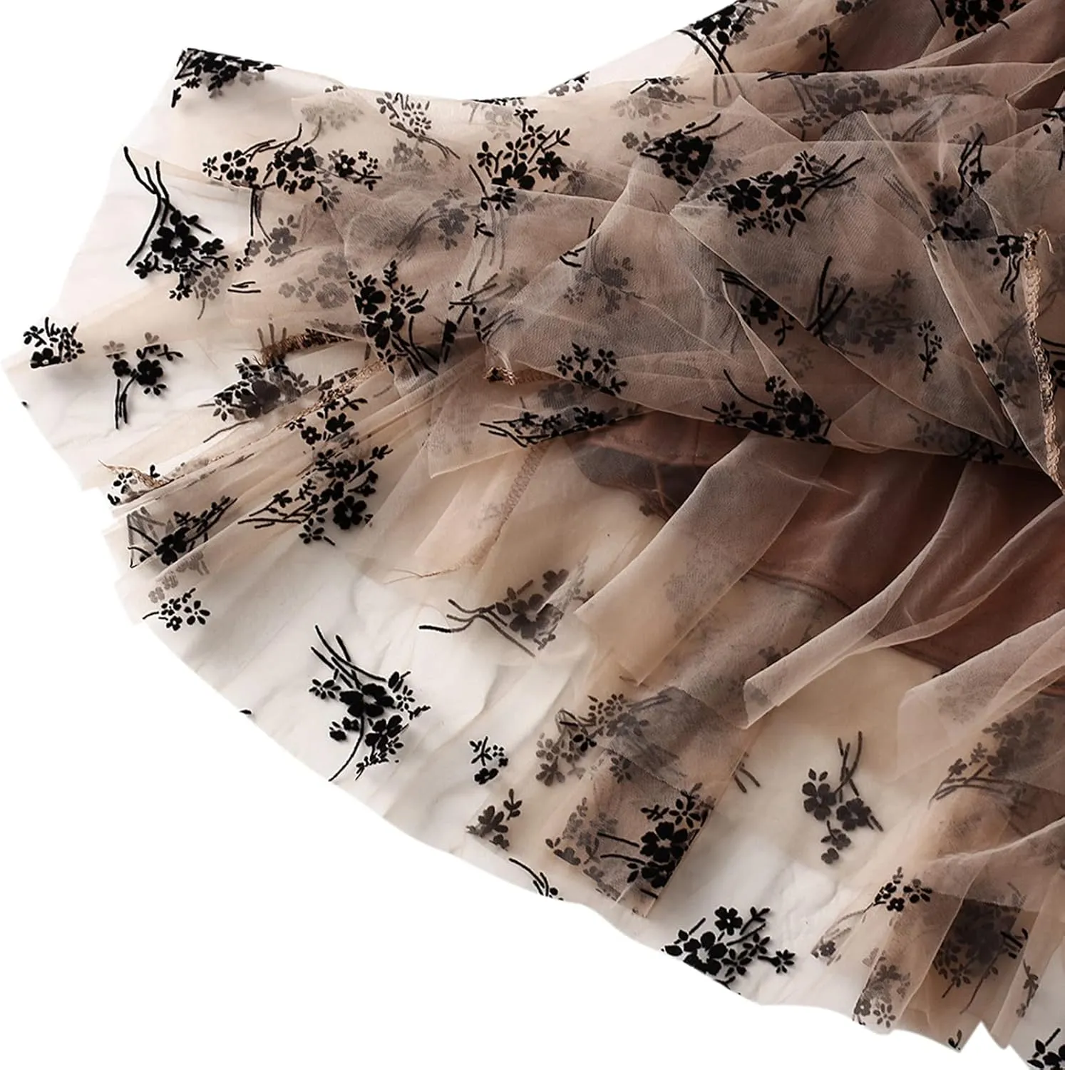 Women's Tulle Midi Skirt Elastic High Waist Layered Pleated Mesh Flowy A-Line Prom Party Long Tutu Skirts