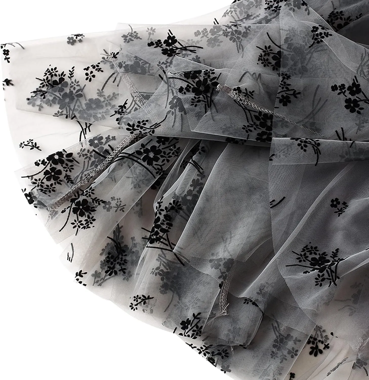 Women's Tulle Midi Skirt Elastic High Waist Layered Pleated Mesh Flowy A-Line Prom Party Long Tutu Skirts