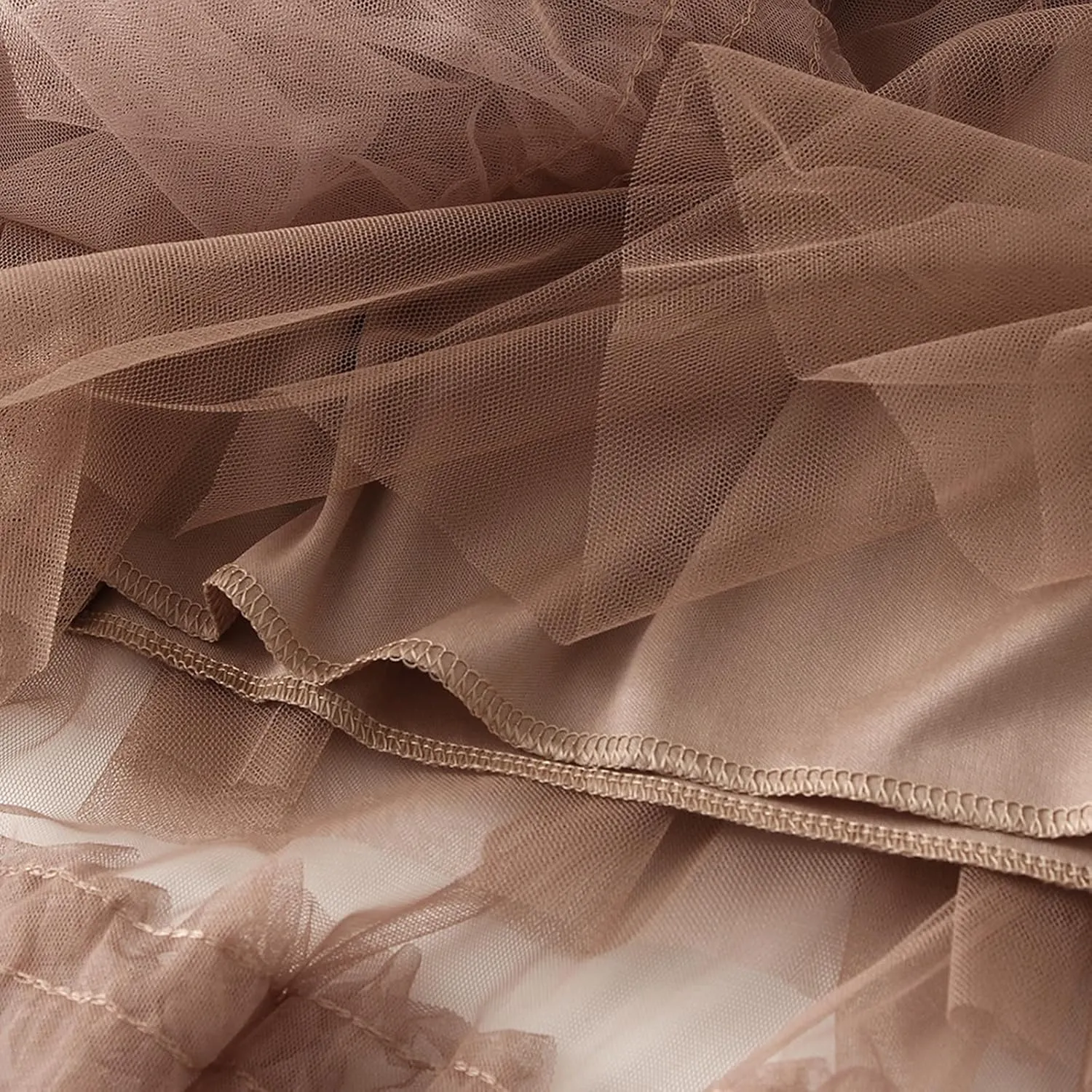 Women's Tulle Midi Skirt Elastic High Waist Layered Pleated Mesh Flowy A-Line Prom Party Long Tutu Skirts