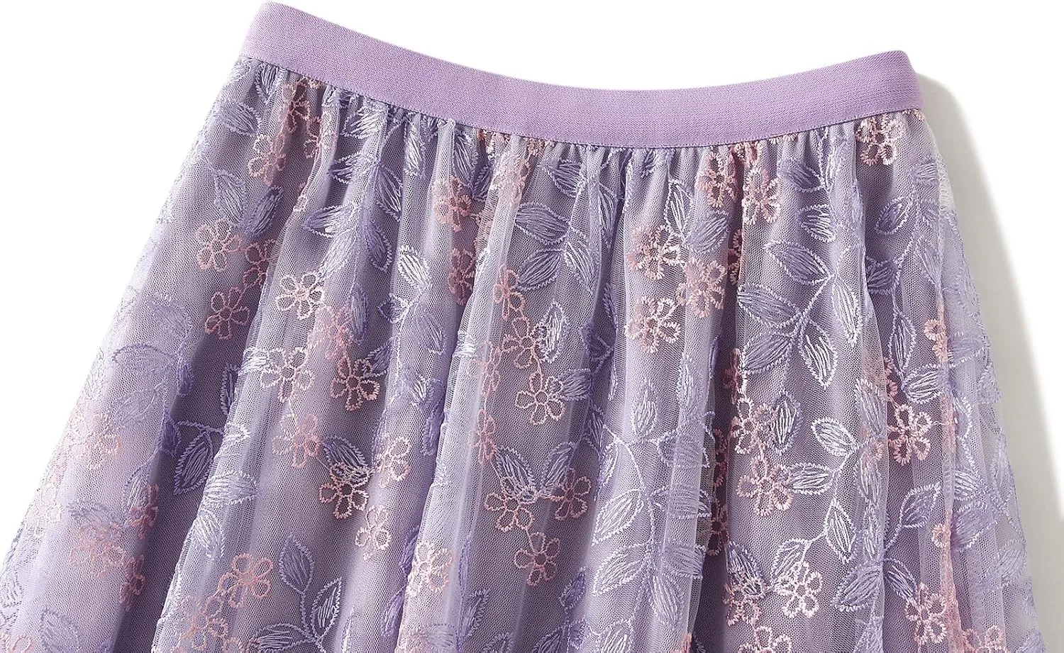 Women's Tulle Midi Skirt Elastic High Waist Layered Pleated Mesh Flowy A-Line Prom Party Long Tutu Skirts