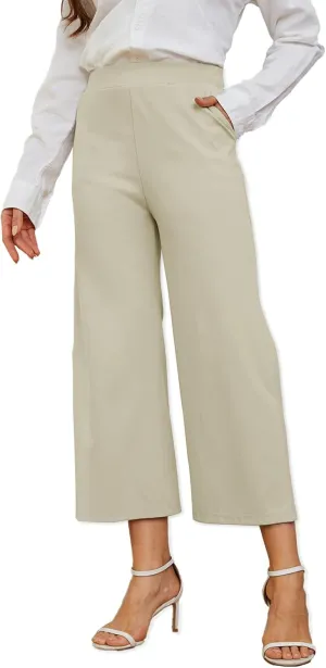 Women's Wide Leg Capri Pants Work Cropped Pants Casual Summer Capris High Waisted Crop Palazzo