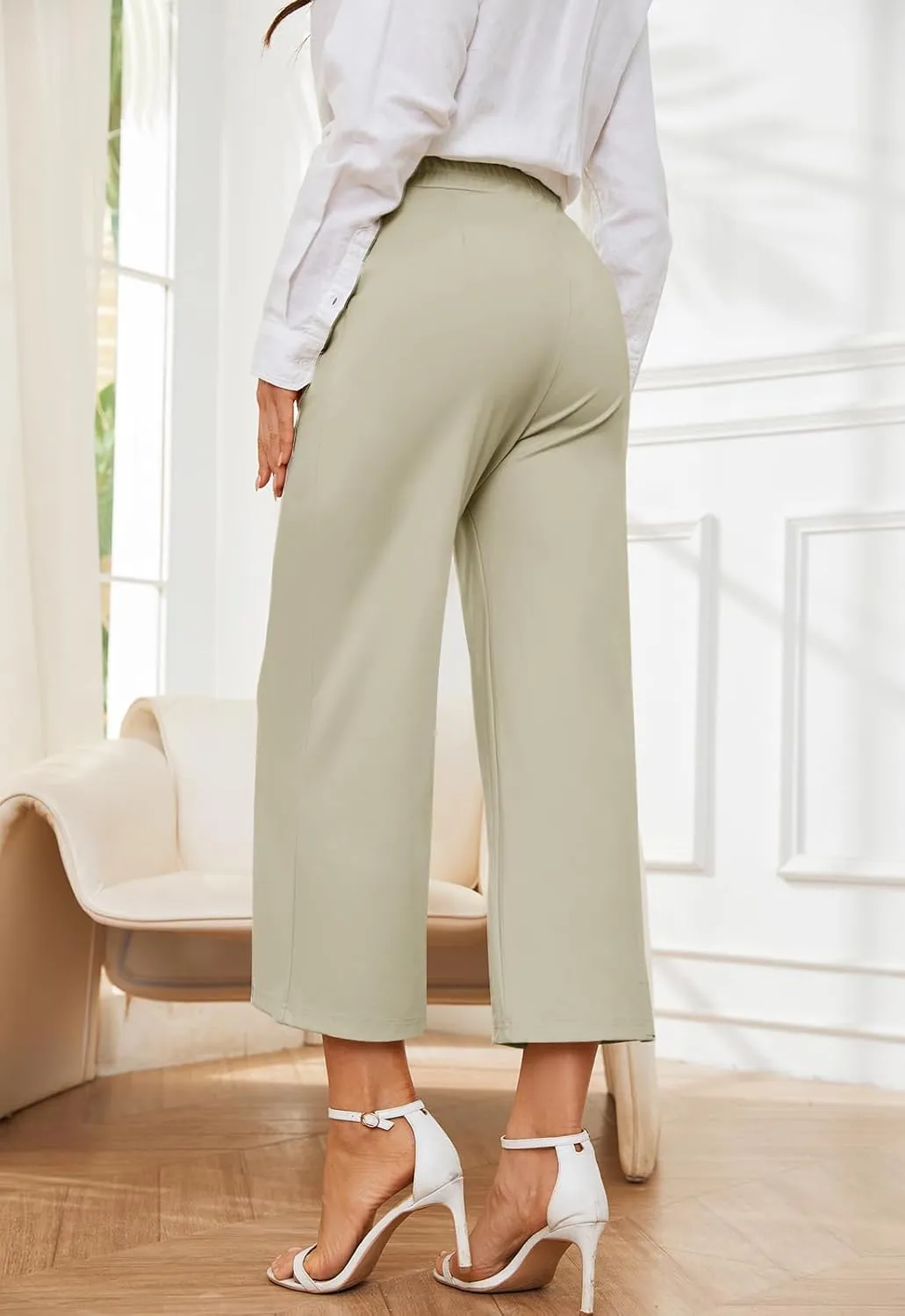 Women's Wide Leg Capri Pants Work Cropped Pants Casual Summer Capris High Waisted Crop Palazzo