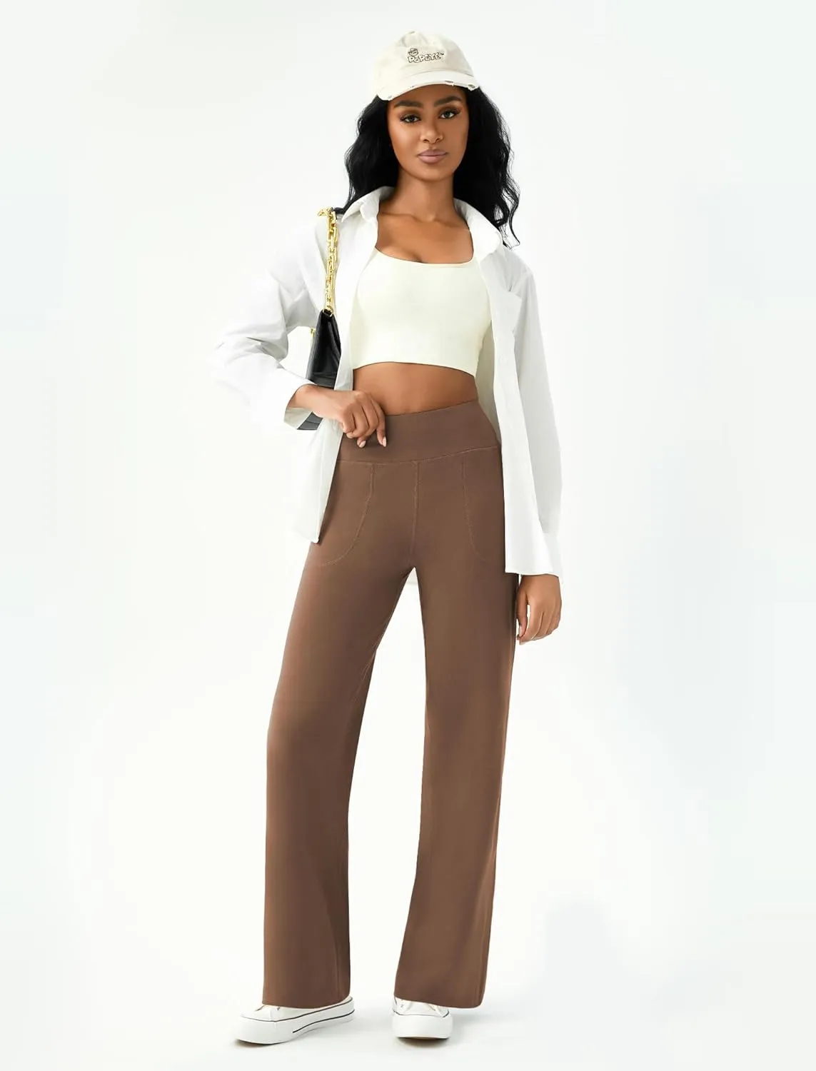 Womens Wide Leg Yoga Pants Casual Work Dress Pants Lounge Sweatpants High Waist Comfy Loose Trousers with Pockets