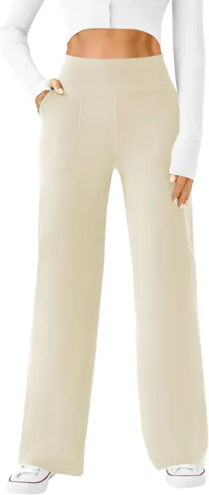 Womens Wide Leg Yoga Pants Casual Work Dress Pants Lounge Sweatpants High Waist Comfy Loose Trousers with Pockets