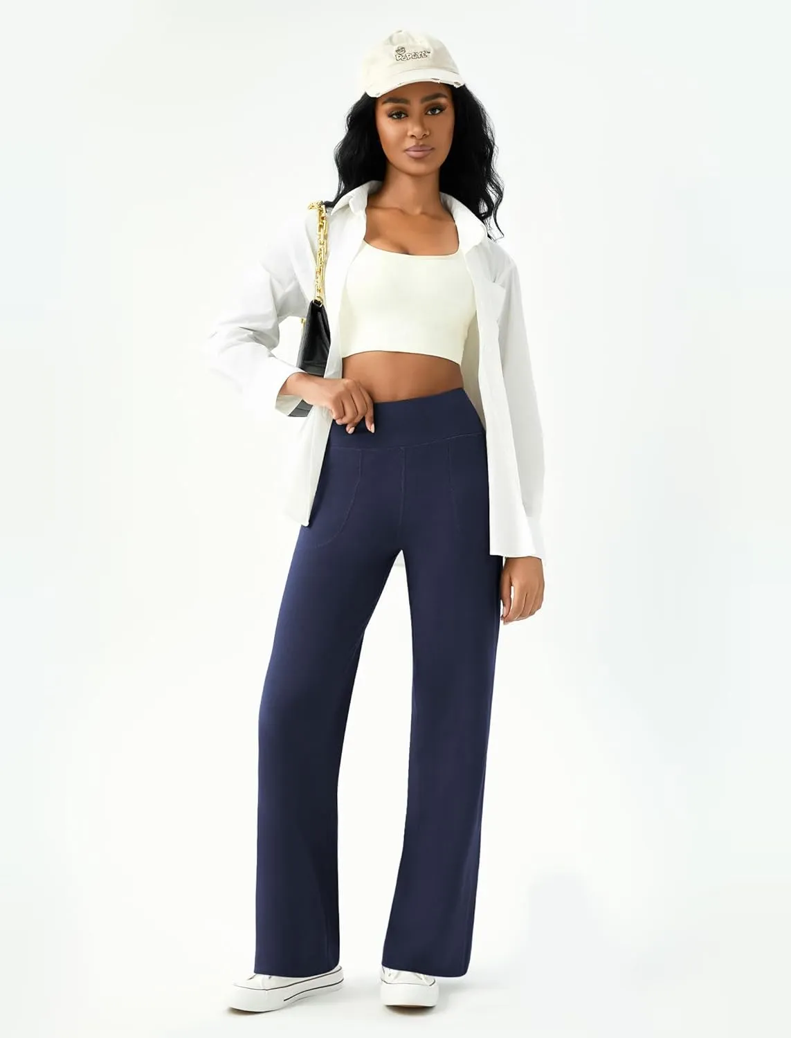 Womens Wide Leg Yoga Pants Casual Work Dress Pants Lounge Sweatpants High Waist Comfy Loose Trousers with Pockets