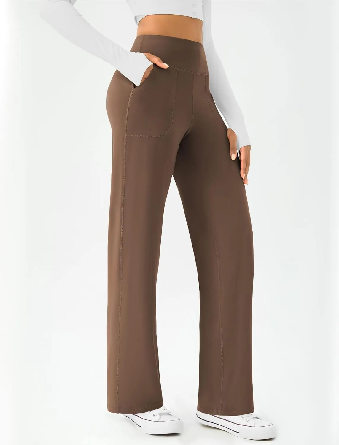 Womens Wide Leg Yoga Pants Casual Work Dress Pants Lounge Sweatpants High Waist Comfy Loose Trousers with Pockets