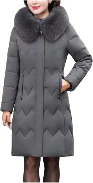 Women's Winter Down Cotton-Padded Hooded Coat for Middle-Aged Mothers Loose Fit Mid-Long Parka
