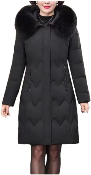 Women's Winter Down Cotton-Padded Hooded Coat for Middle-Aged Mothers Loose Fit Mid-Long Parka