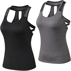 Women's Workout Tank Tops,Quick Dry Sports Yoga Tops,Running Exercise Gym Shirts,2 Pcs