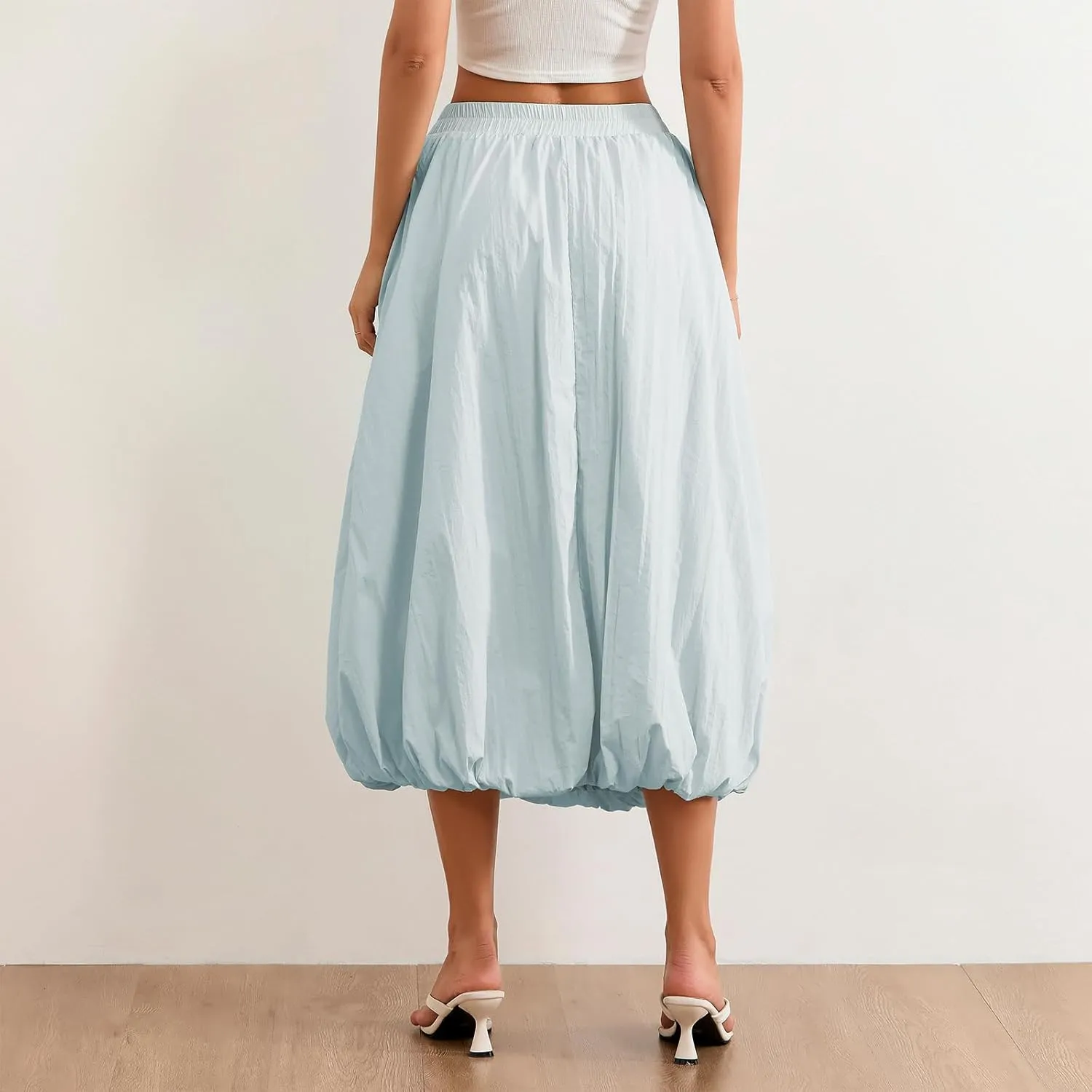 Women's Y2k Bubble Maxi Skirt Elastic Waist Puffy Hem Skirt Casual A Line Flowy Long Flower Bud Skirts