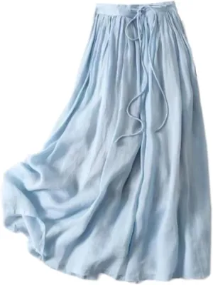 Wrap Around a Line Linen Skirt, 2025 Summer Casual Cotton Linen Maxi Skirts with Pockets for Women