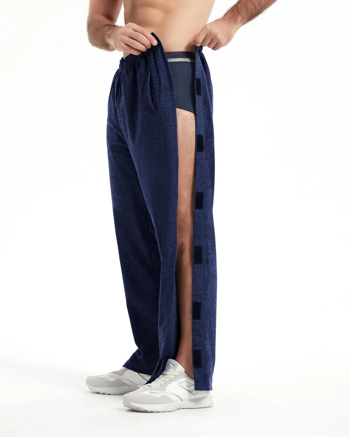 WZIKAI Men's Tear Away Pants Casual Side Snap Open Sweatpants Loose Fit Post Surgery Pants with Pockets