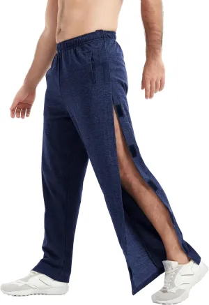 WZIKAI Men's Tear Away Pants Casual Side Snap Open Sweatpants Loose Fit Post Surgery Pants with Pockets