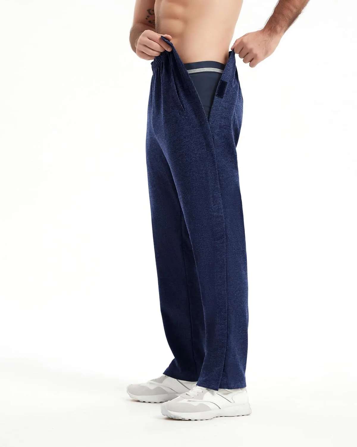 WZIKAI Men's Tear Away Pants Casual Side Snap Open Sweatpants Loose Fit Post Surgery Pants with Pockets