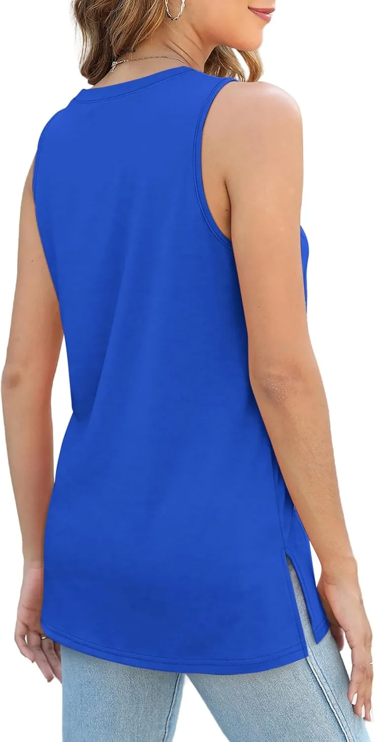 XIEERDUO Womens Tank Tops Crewneck Loose Fit Basic Casual Summer Side Split Sleeveless Shirts