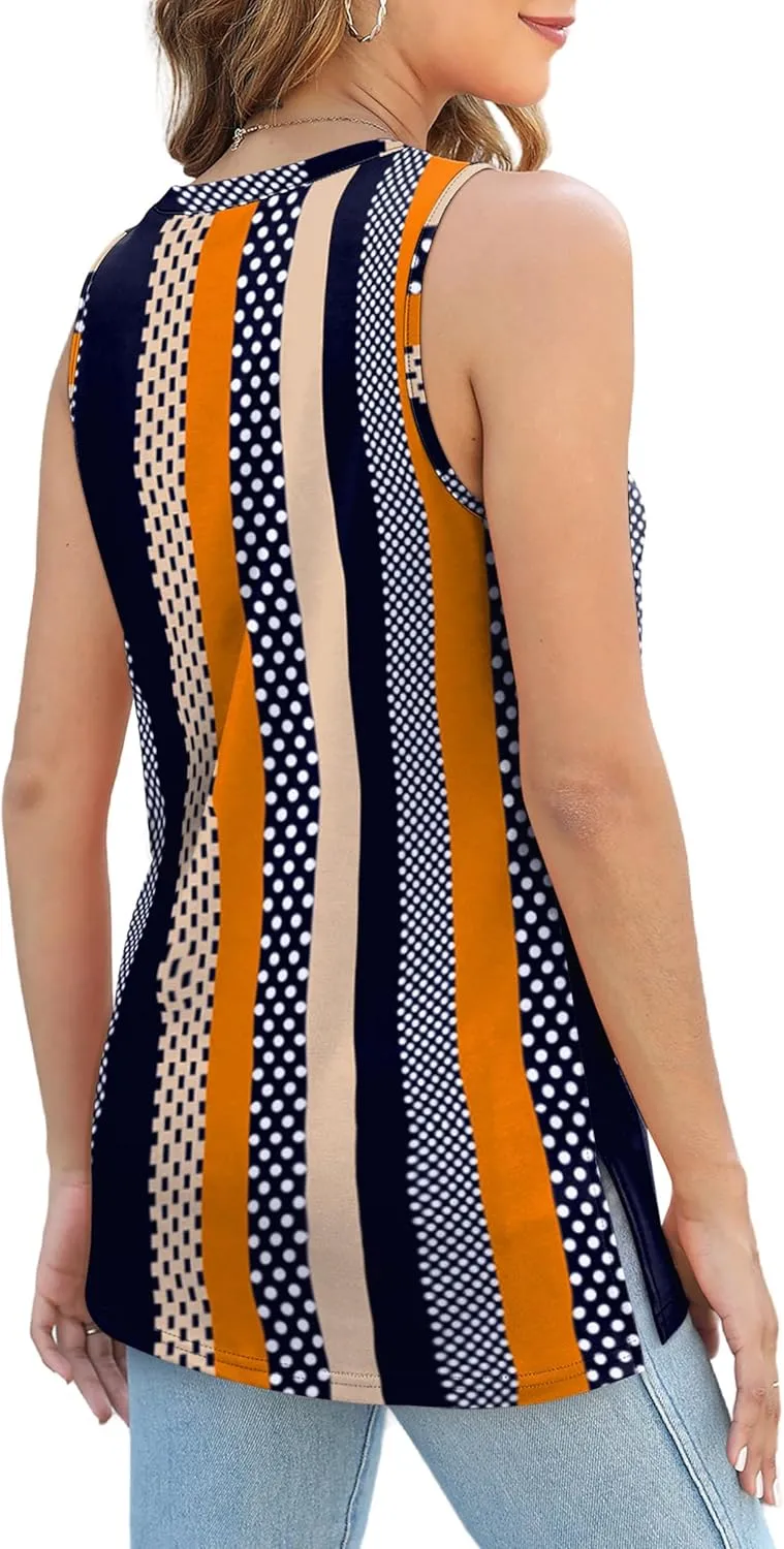 XIEERDUO Womens Tank Tops Crewneck Loose Fit Basic Casual Summer Side Split Sleeveless Shirts