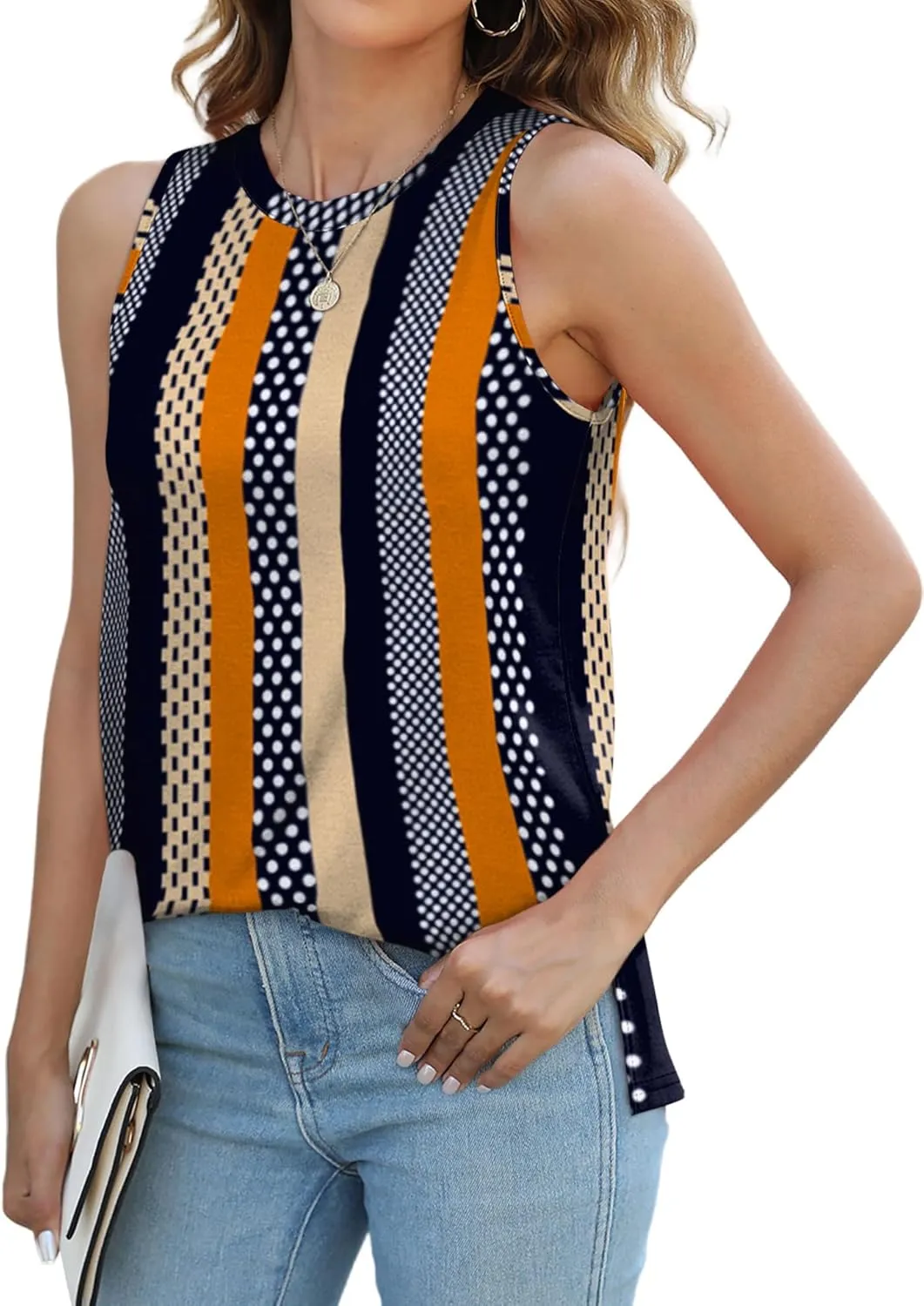 XIEERDUO Womens Tank Tops Crewneck Loose Fit Basic Casual Summer Side Split Sleeveless Shirts