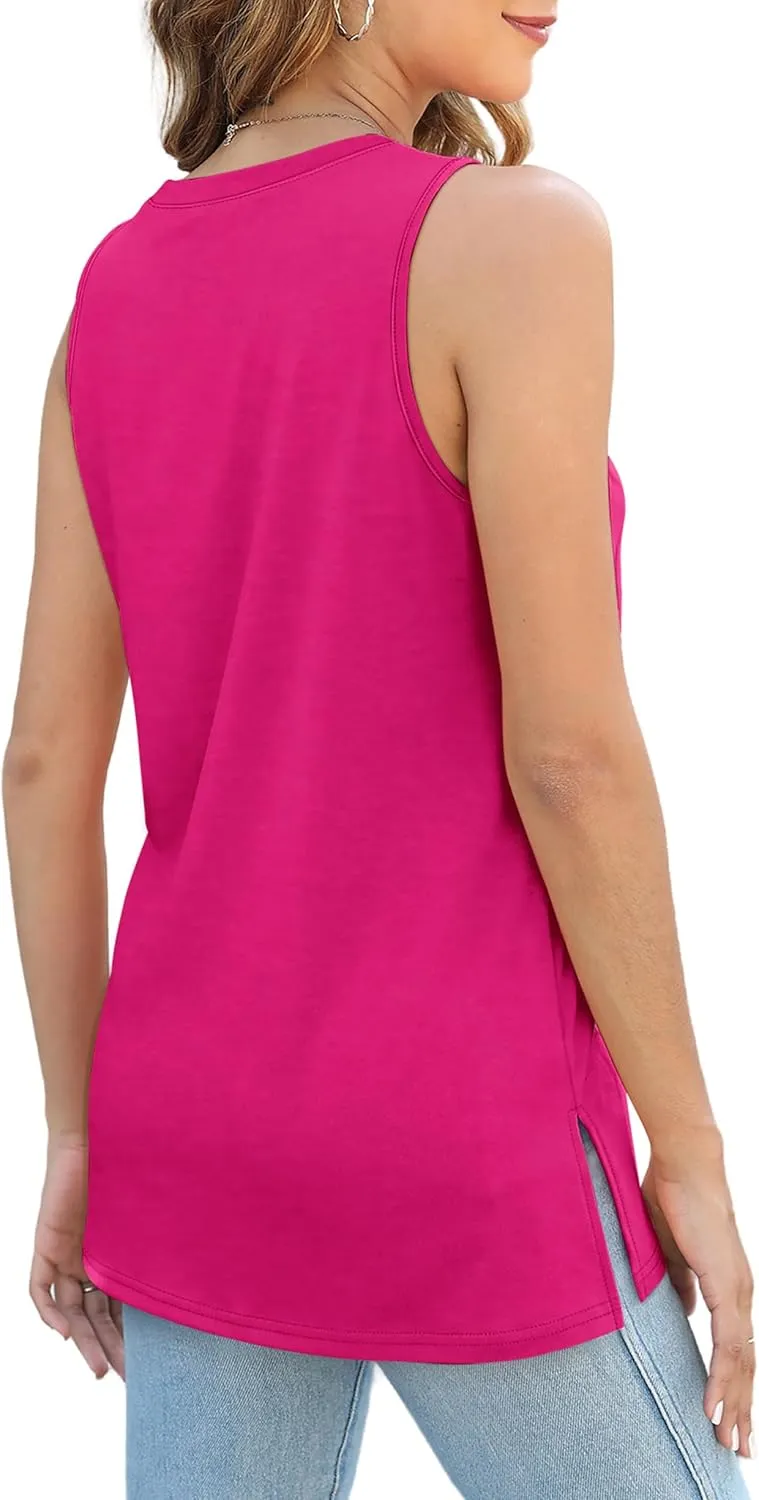XIEERDUO Womens Tank Tops Crewneck Loose Fit Basic Casual Summer Side Split Sleeveless Shirts