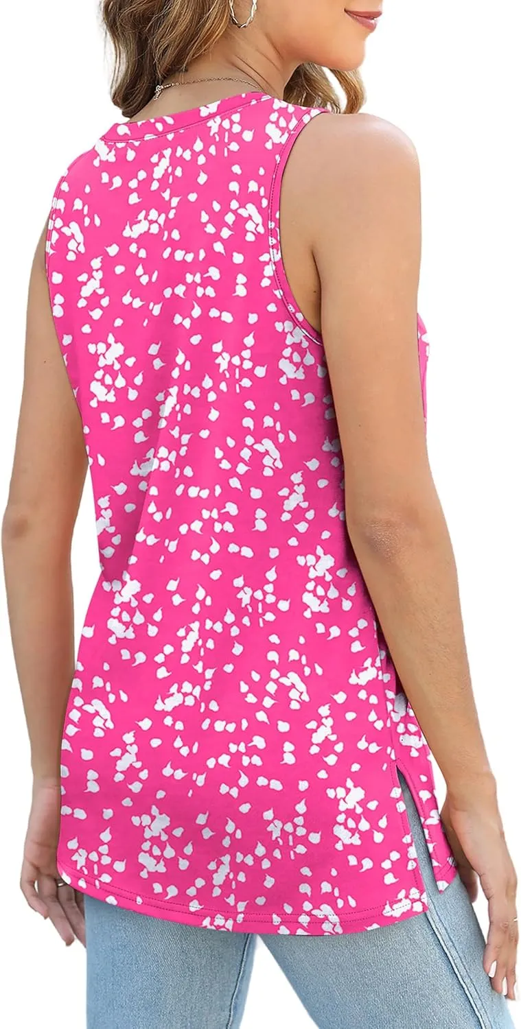 XIEERDUO Womens Tank Tops Crewneck Loose Fit Basic Casual Summer Side Split Sleeveless Shirts