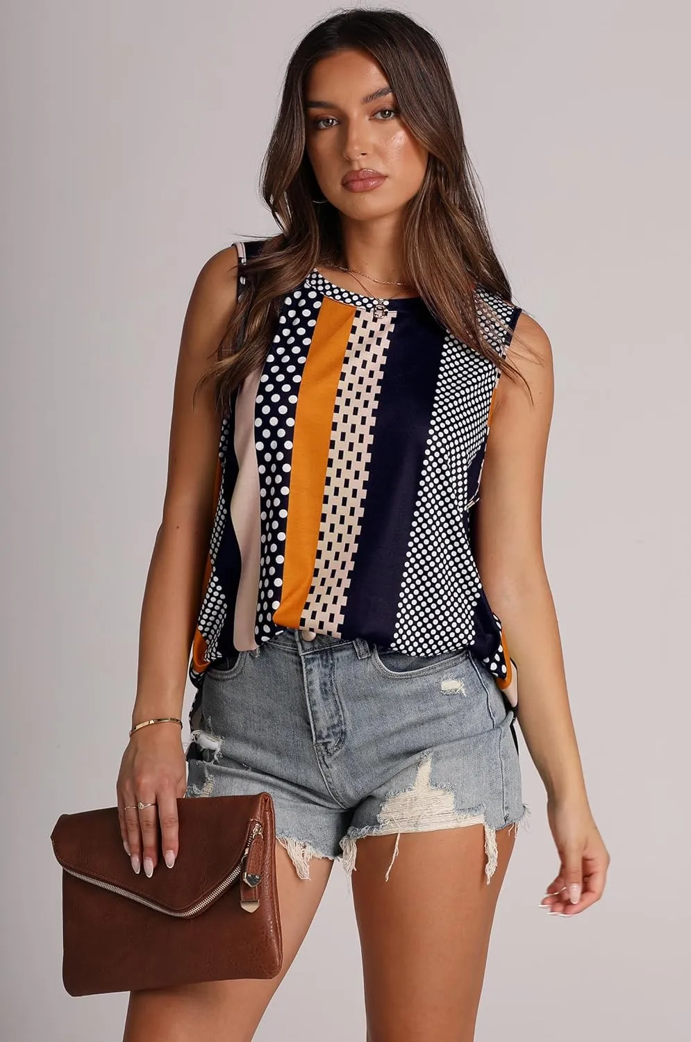 XIEERDUO Womens Tank Tops Crewneck Loose Fit Basic Casual Summer Side Split Sleeveless Shirts