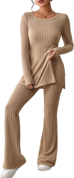 Xixiuly Women's 2 Piece Sweatsuit Outfits Lounge Set Knit Pullover Long Sleeve Sweater Sweatshirt Wide Leg Pants Tracksuit