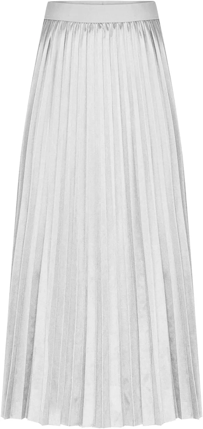 XUNRYAN Skirts for Women High Elastic Waist Pleated Shimmer Midi Skirt Flowy Swing A-line Skirts Fashion Clothes