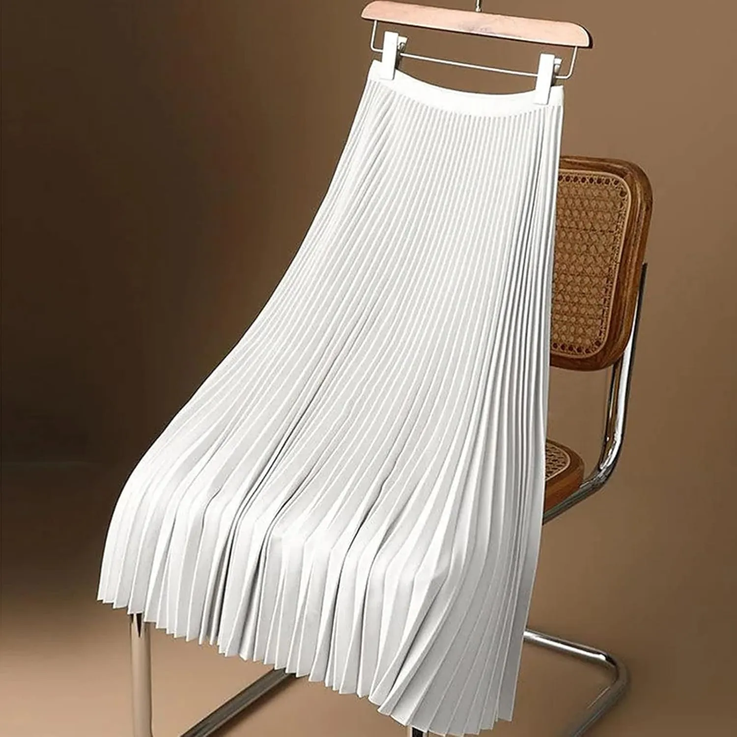 XUNRYAN Skirts for Women High Elastic Waist Pleated Shimmer Midi Skirt Flowy Swing A-line Skirts Fashion Clothes