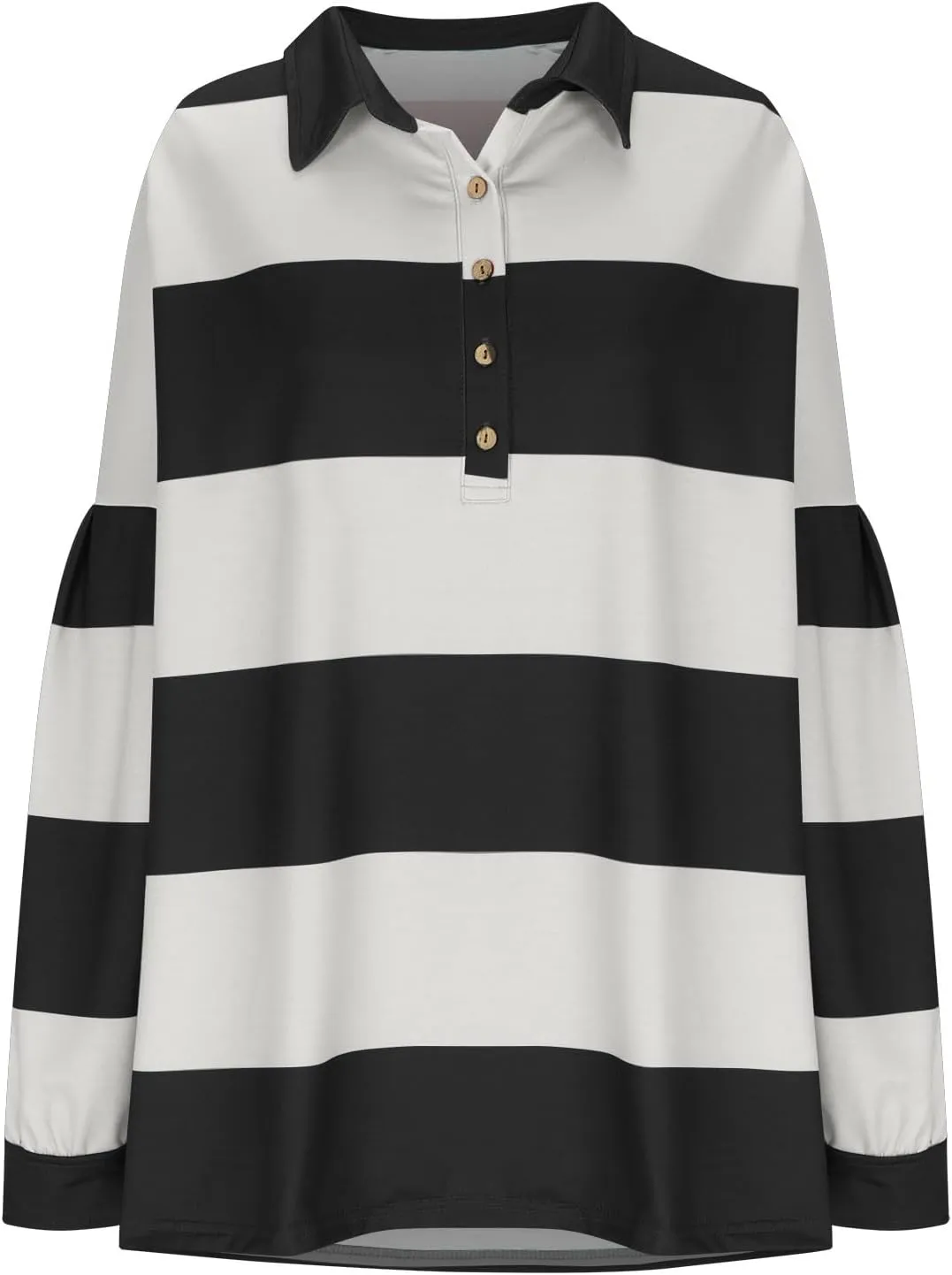 Y2K Tops for Women Fall 2024 Fashion Color Block Striped Polo Shirt Oversized Long Sleeve Button Up Blouse Pullover