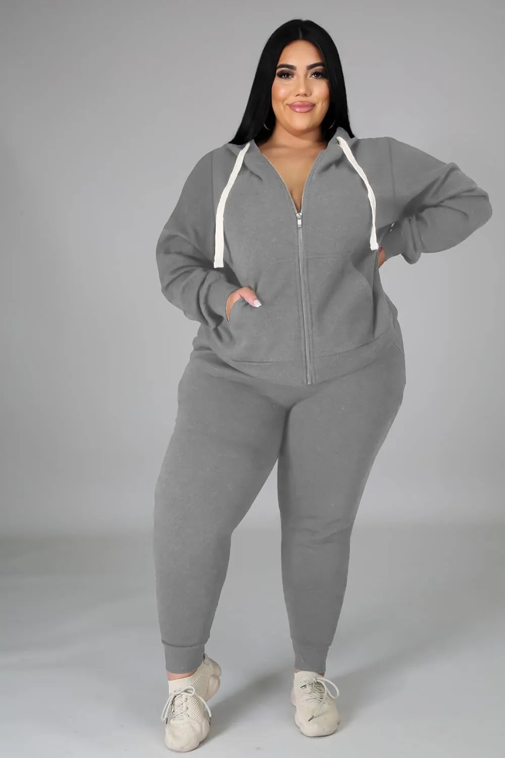 YeGine Womens Plus Size Two Piece Outfits Sweatsuits Casual Long Sleeve Set With Pockets