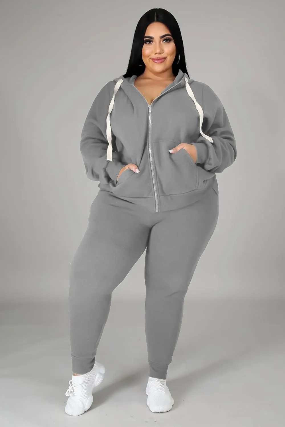 YeGine Womens Plus Size Two Piece Outfits Sweatsuits Casual Long Sleeve Set With Pockets