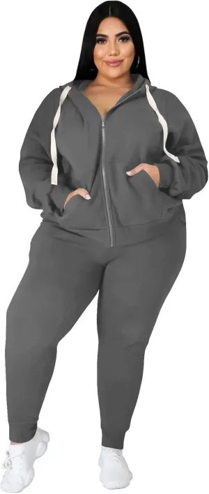YeGine Womens Plus Size Two Piece Outfits Sweatsuits Casual Long Sleeve Set With Pockets