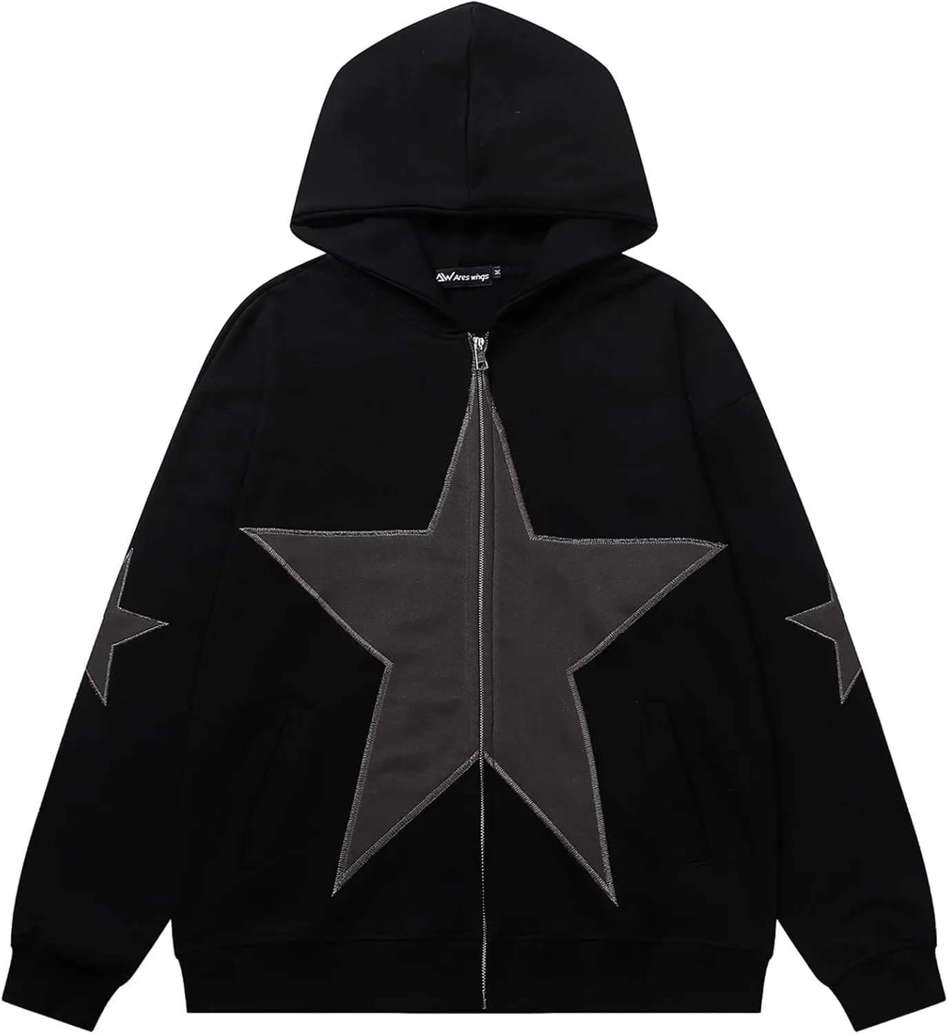 YEOU Women Star Print Zip Up Loose Fit Hoodies Y2K Retro Harajuku Oversized Hip Hop Gothic Punk Sweatshirts