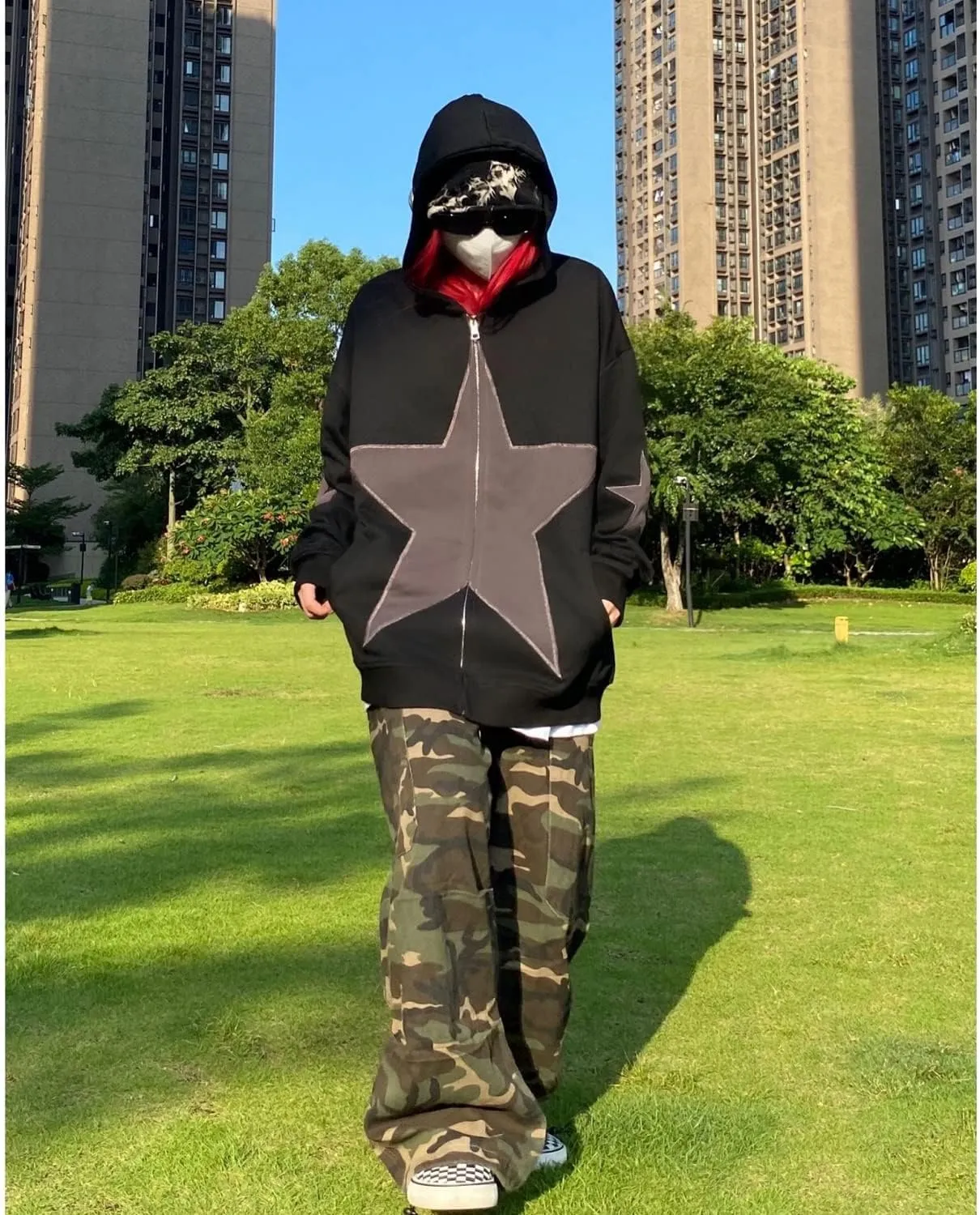 YEOU Women Star Print Zip Up Loose Fit Hoodies Y2K Retro Harajuku Oversized Hip Hop Gothic Punk Sweatshirts