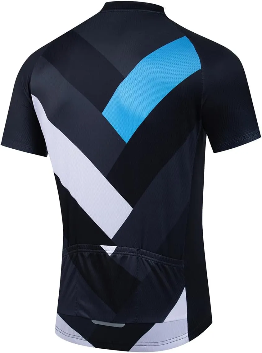 YIBIMOTTO Mens Full Zip Cycling Jersey 3 Rear Pockets Moisture Wicking Short Sleeve Quick Dry Biking Shirts
