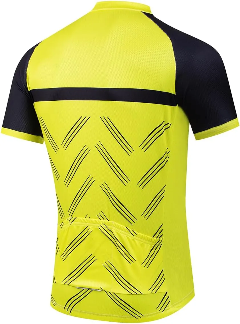 YIBIMOTTO Mens Full Zip Cycling Jersey 3 Rear Pockets Moisture Wicking Short Sleeve Quick Dry Biking Shirts