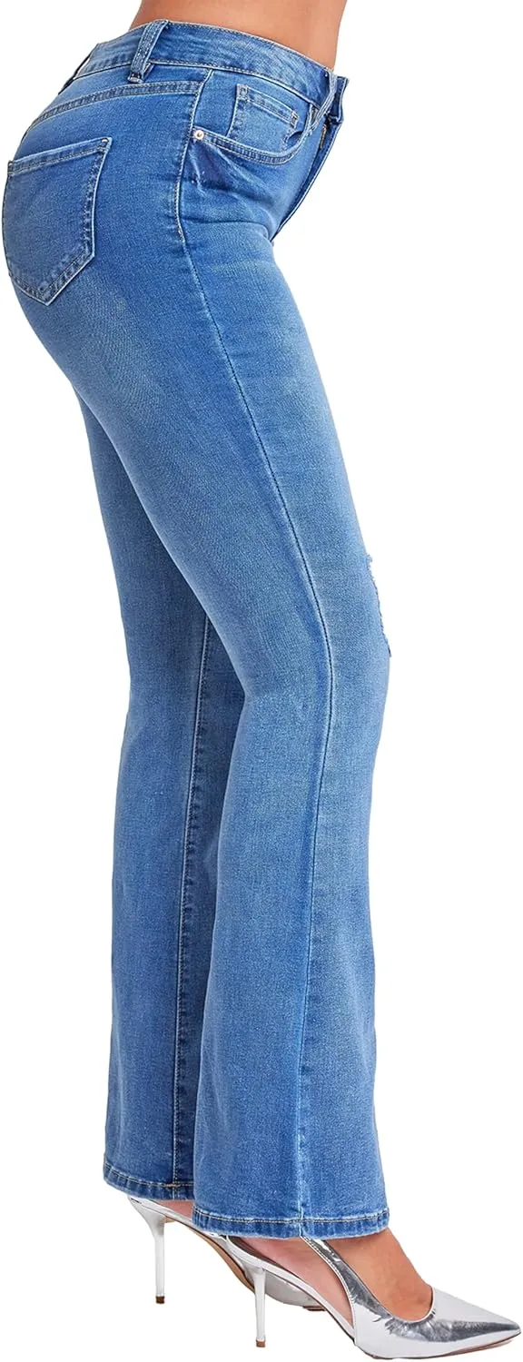 YMI Women's Junior Classic High Rise Flare Jean-Regular Inseam