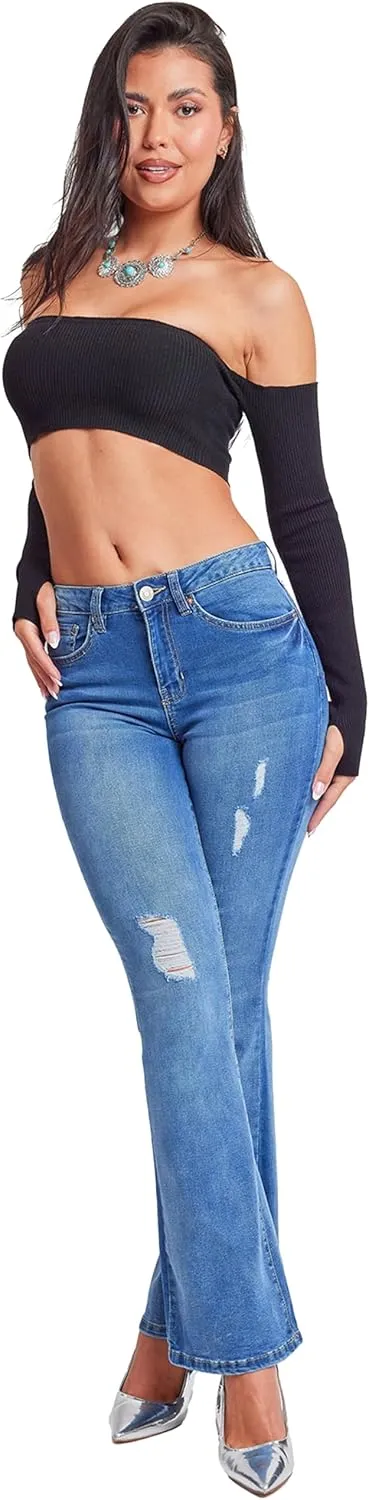 YMI Women's Junior Classic High Rise Flare Jean-Regular Inseam
