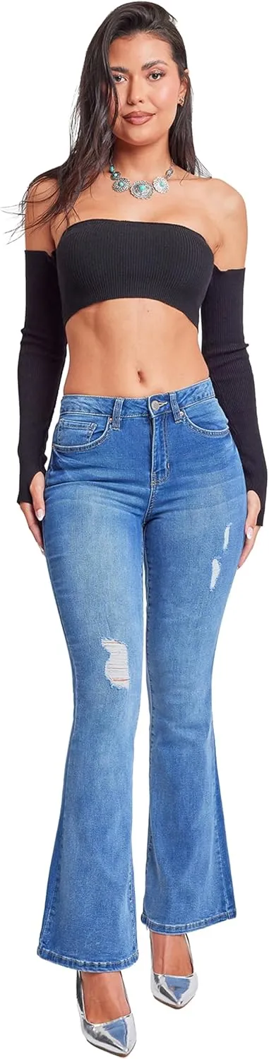 YMI Women's Junior Classic High Rise Flare Jean-Regular Inseam