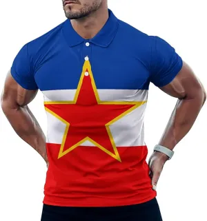 Yugoslavia National Country Flag Mens Short Sleeve Polo Shirts Straight Sports Golf Tennis T-Shirt Quick Dry Long Top